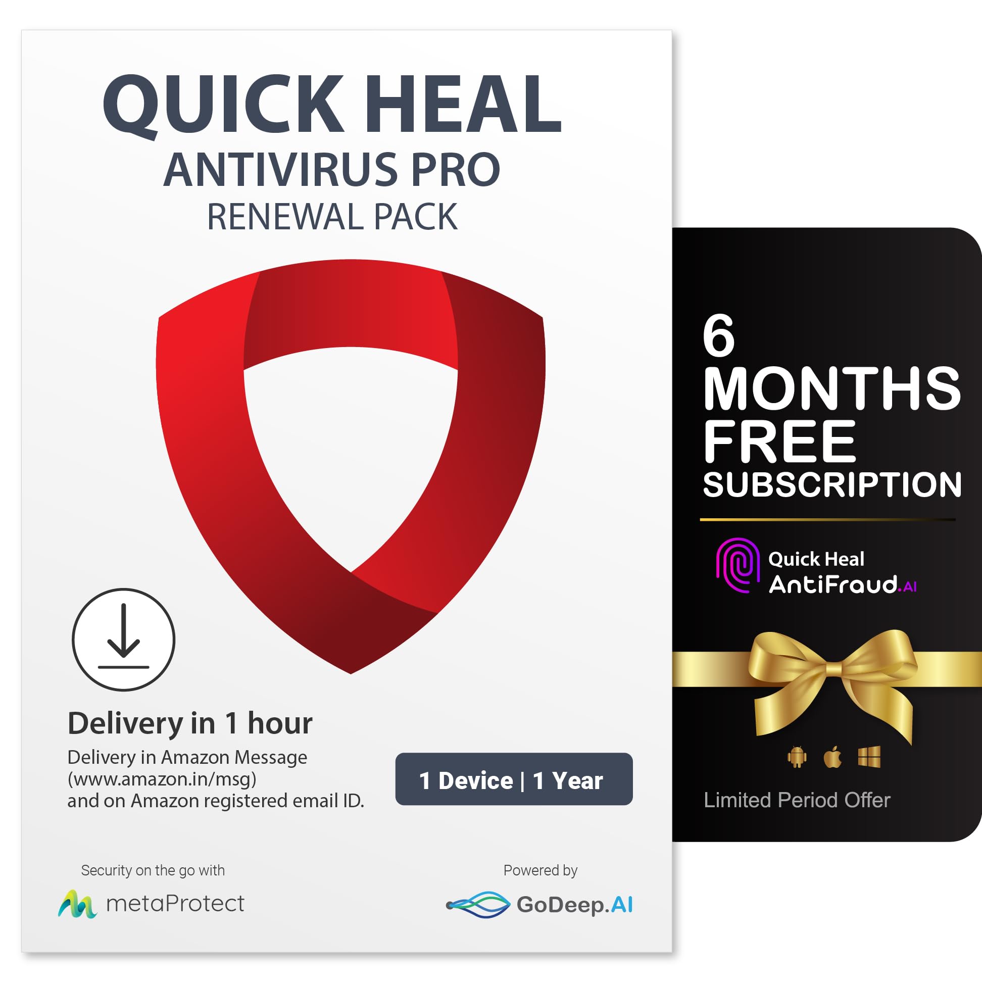 Quick Heal | Antivirus Pro – Renewal Pack | 1 user | 1 Years | Email Delivery in 1 Hour - no CD | Existing Quick Heal Single User AV Pro Subscription Needed