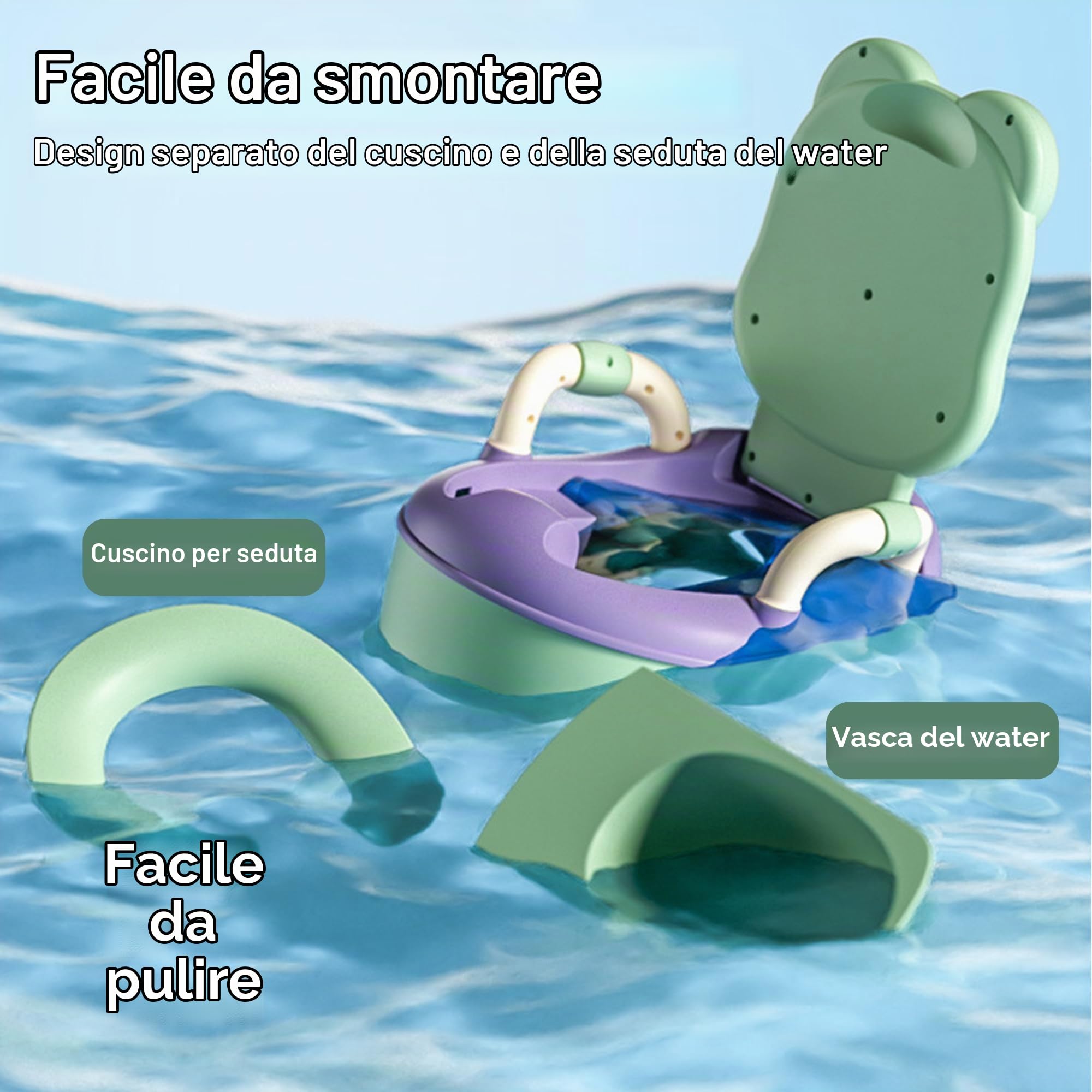 SUQ Vaso per bambini, Bambini Potty Training Toilet Seat con Splash Guard, Fun Kids Toilet Seat, Vaso Training Toilet per ragazzi e ragazze, con 1 spazzola, Incoraggiare la pratica neonati(Verde)