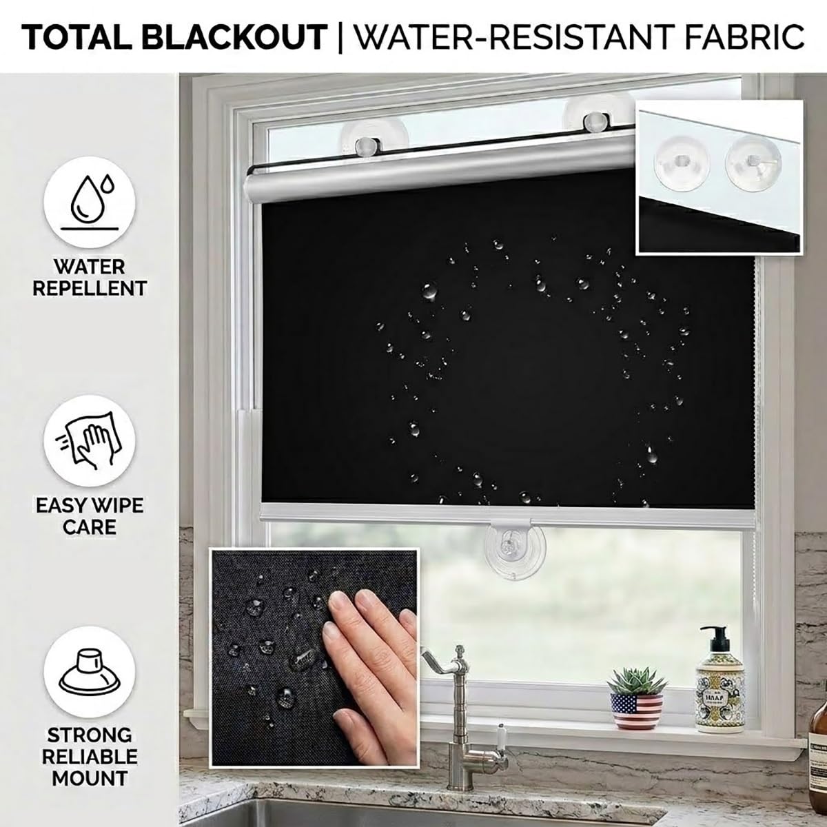 Rideau Petite Fenetre avec Transparent Ventouses, Store Occultants sans Perçage, Store Enrouleur Occultant pour Fenêtre, Rideaux Protection Solaire Isolant Thermique Rétractable
