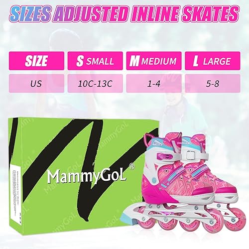 Miniatura 15 de MammyGol Patines en línea para niños y niñas Patines ajustables con ruedas iluminadoras Patines para principiantes Negro