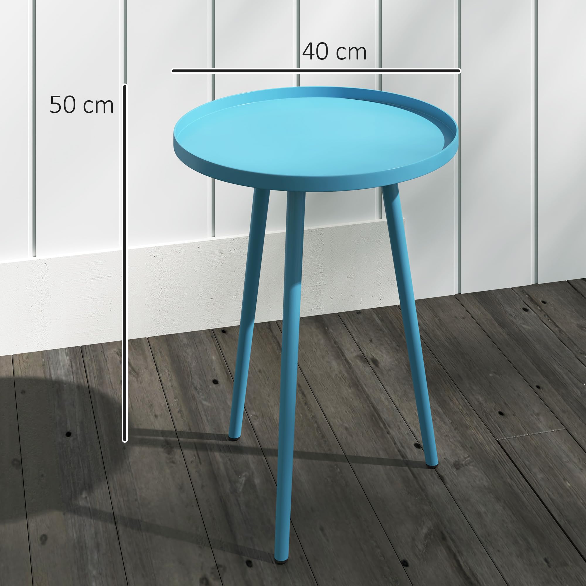 Outsunny Runder Beistelltisch Für Garten & Balkon – Mit SPC-Tischplatte, Metallrahmen & Rutschfesten Füßen In Holzoptik