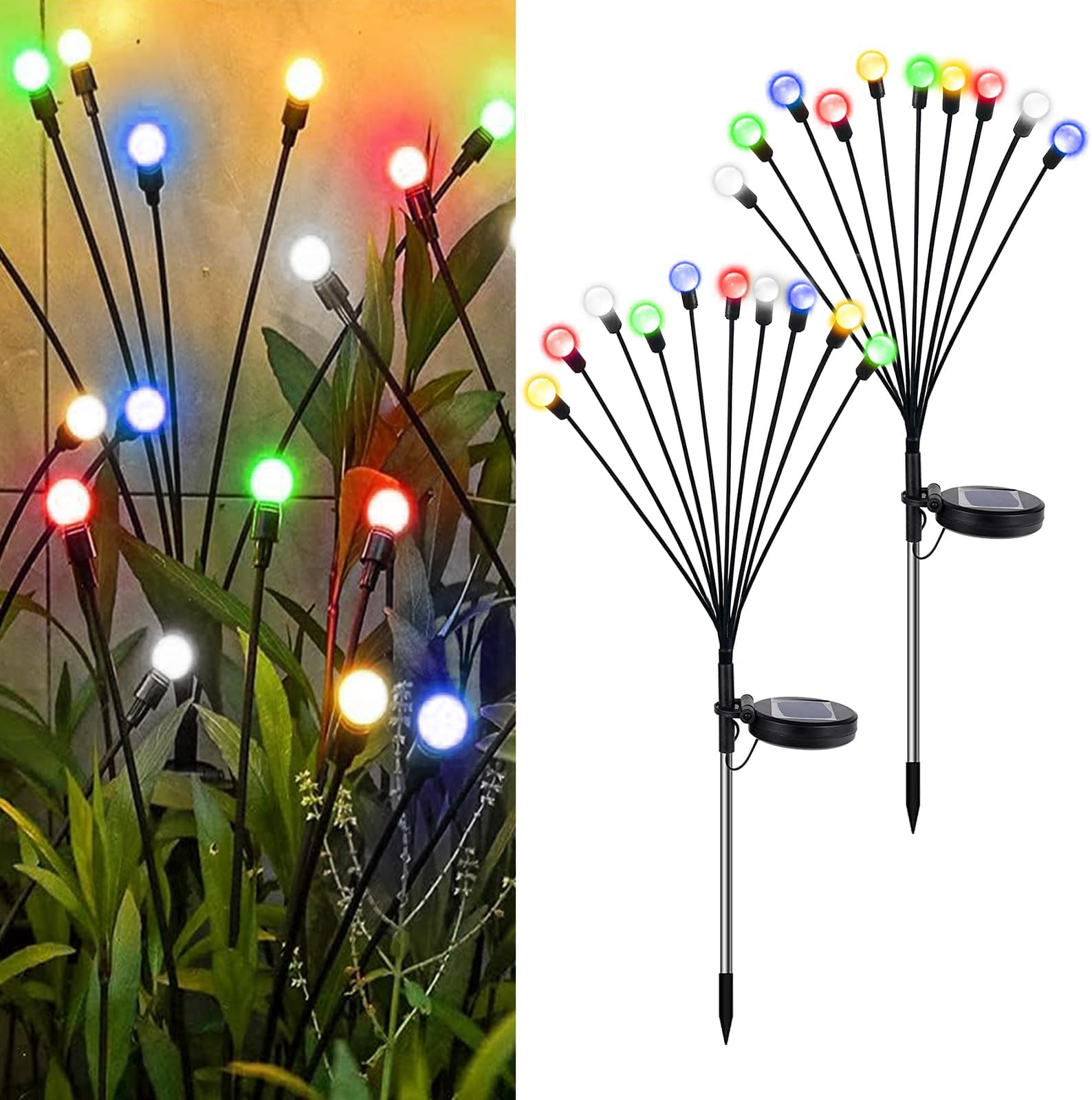 JIMACRO Solar Garden Lights, 2 Pack 10 LEDs Solar Firefly Lamp, Starburst Swaying Lights with 2 Lighting Mode, Waterproof Garden Lights for Patio Landscape Decoration