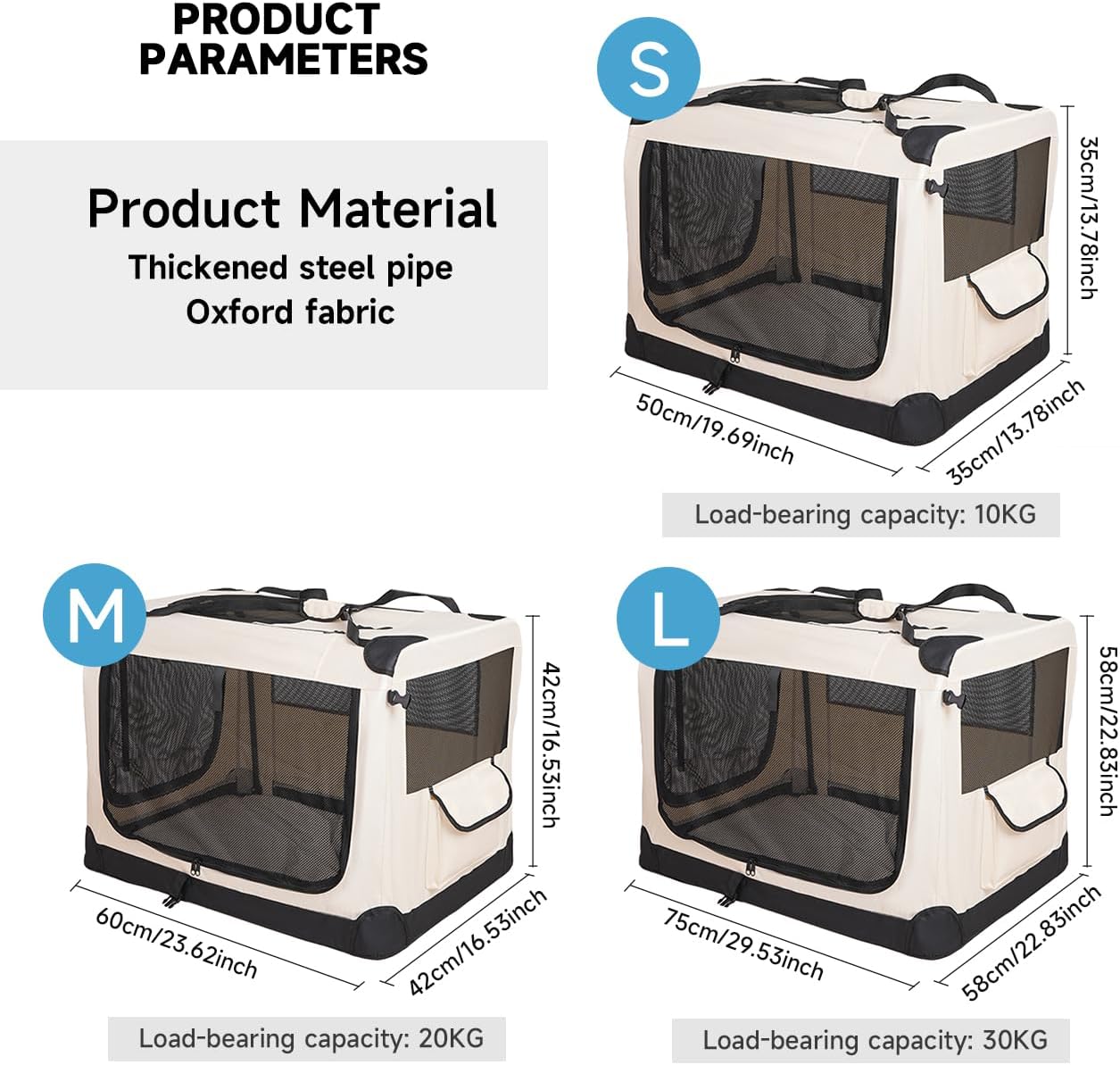 Dog Travel Kennel Portable Dog Crate Bag with Soft Warm Blanket Collapsible Lightweight Dog Cage for Large Cats Small Dogs (Black, 23.6x16.5x16.5)