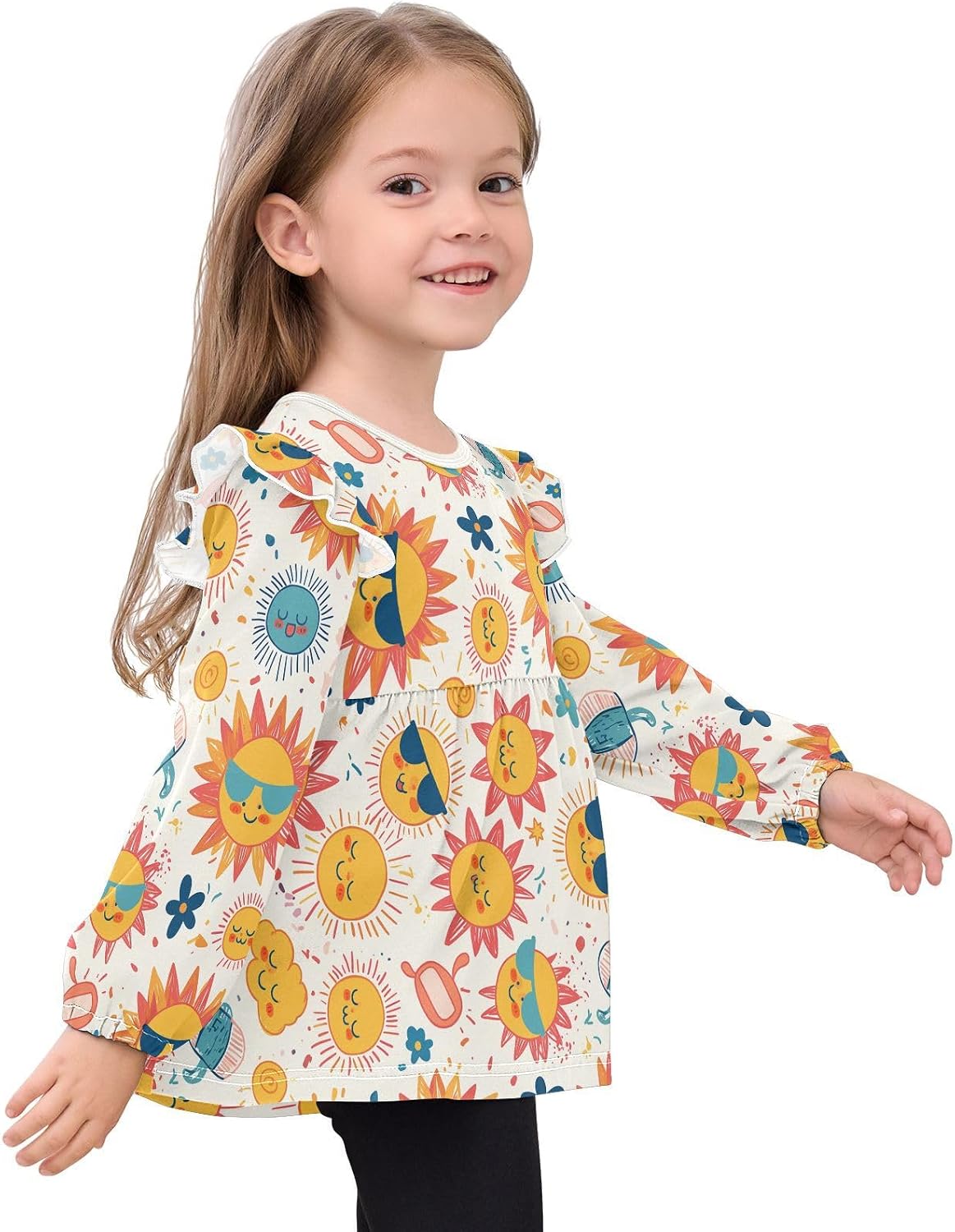 visesunny Toddler Clothes for Girls Childish Sun Glasses Long Sleeve Fall Shirts Cotton Top with Ruffle Collar