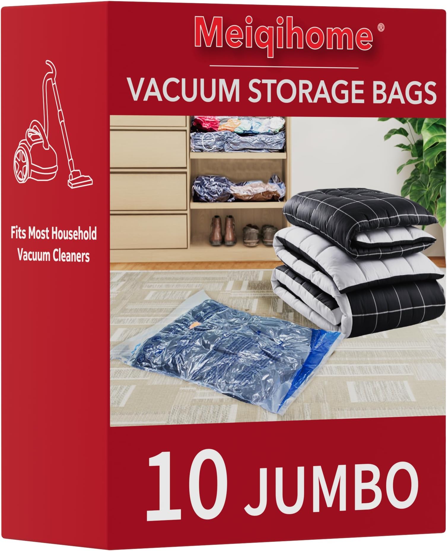 MEIQIHOME Vacuum Storage Bags, Space Saver Sealer Bags,Vacuum seal bags for clothing, Pillows, Comforters, Blankets, Bedding,Travel,10 Jumbo