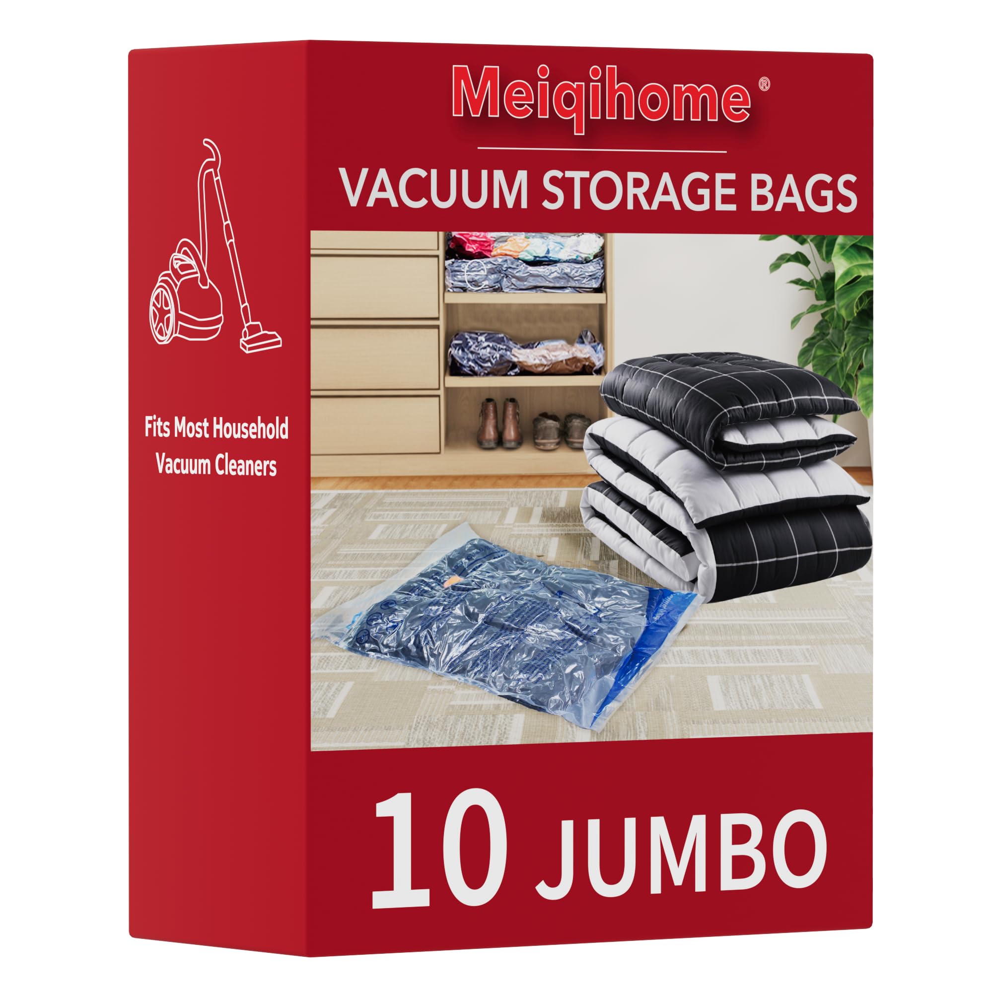 MEIQIHOME 10er Set Vakuumbeutel Jumbo für Kleidung, Kompressionsbeutel für Reise & Aufbewahrung, wiederverwendbar & mottensicher