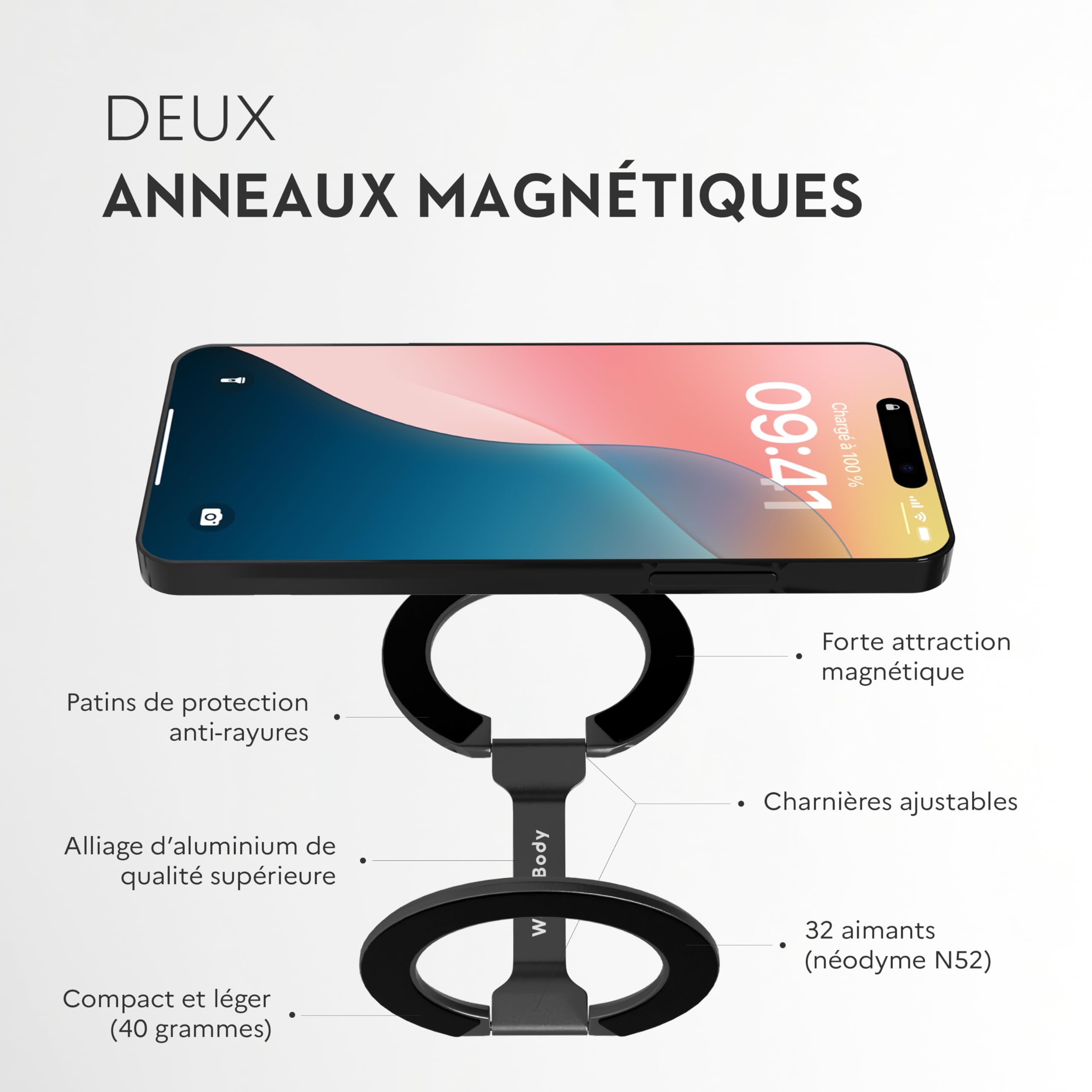 Well &amp; Body MAGiQ STAND - Supporto Magnetico Per Telefoni, Doppio Anello, Gira 360&deg;, Compatibile MagSafe