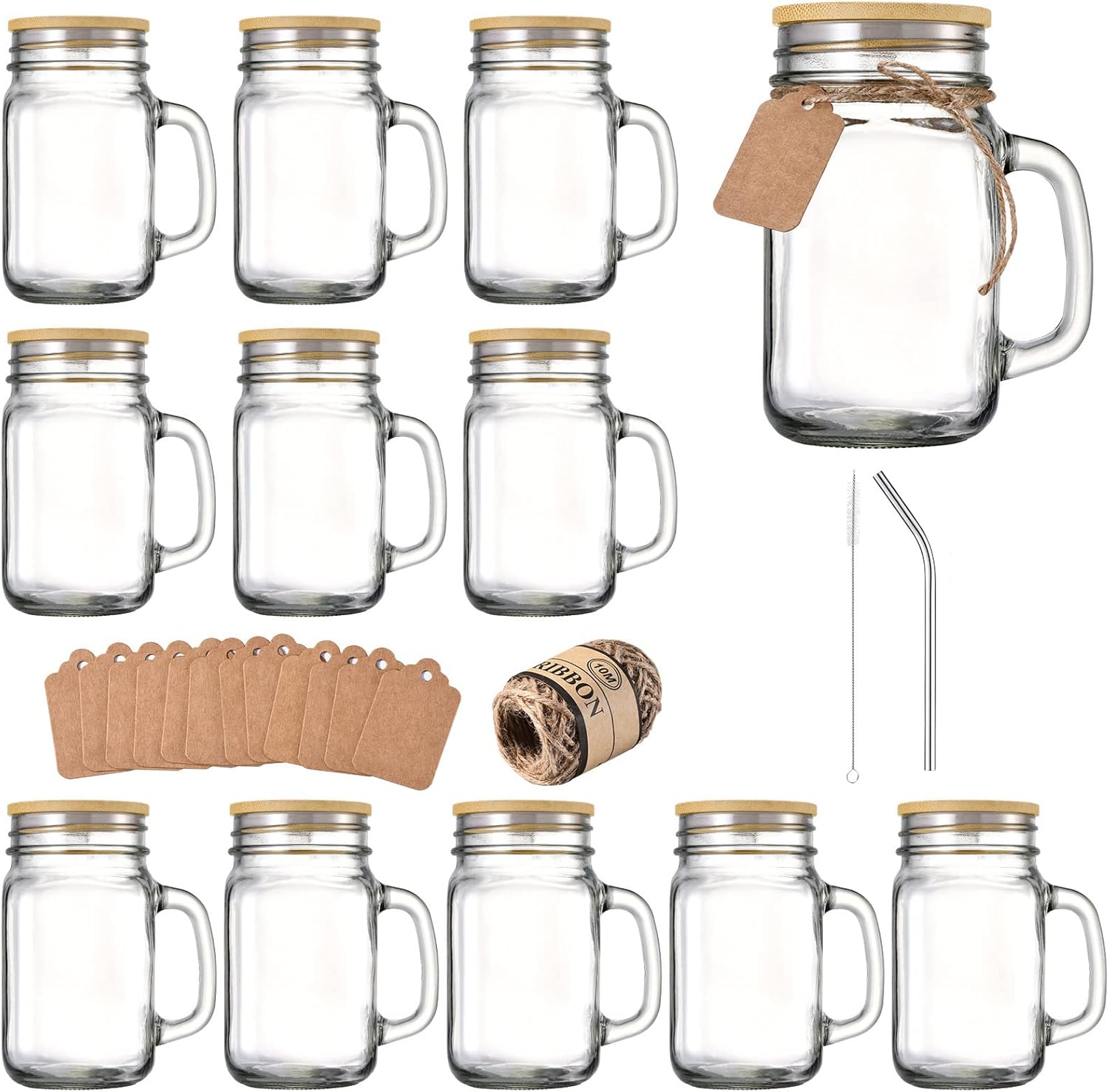 TANGLONG Mason Jar with Lid and Straw，Mason Jar Cups,Mason