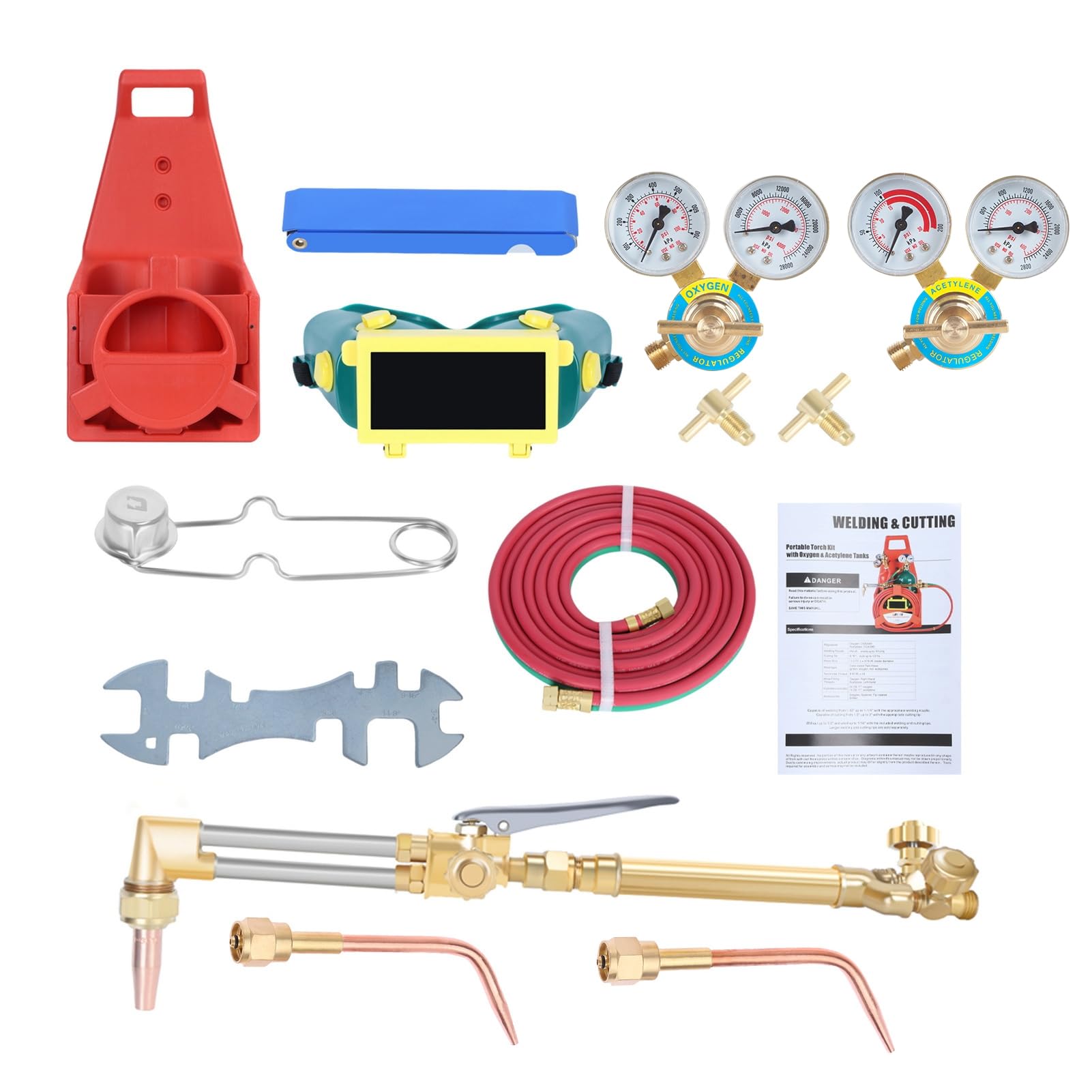 Kit de soplete de corte para soldadura, tubo de gas y corte de metal, reguladores de oxígeno y acetileno, calibre transparente con juego completo para reparación de tuberías de hierro, acero y cobre