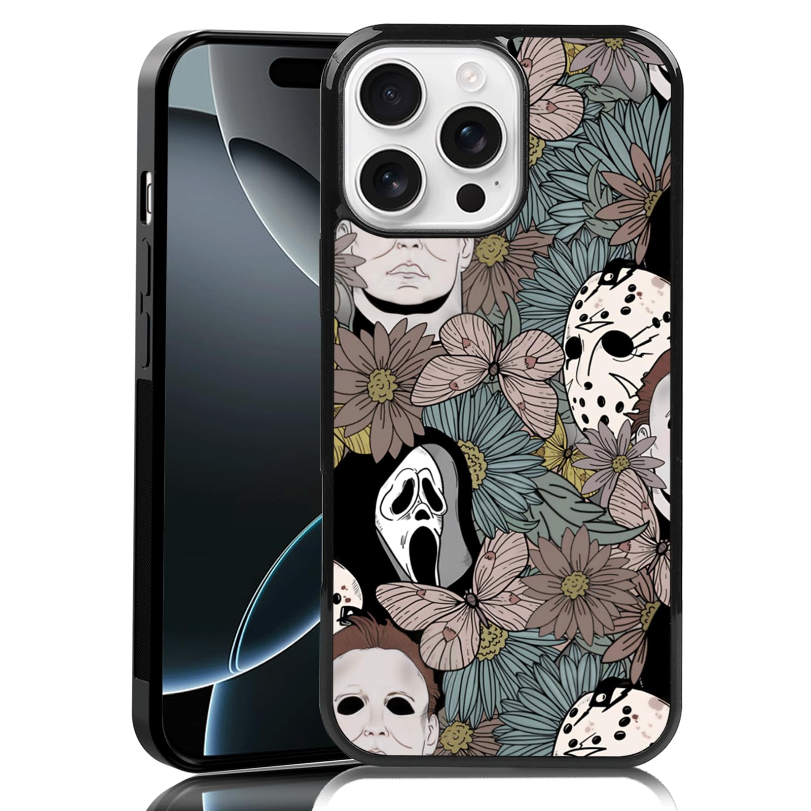 MMYAJT Horror Flowers Scary Phone Case Fit for iPhone 16 Pro Max, TPU iPhone Case Shockproof Ghostface Fashion Design Phone Cover Gift for Boy Girl