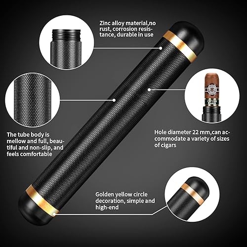 Miniatura 5 de Cigar Tube Negro Aluminio Solo Cigarro Viaje Hermético Cigarro Caso, Negro