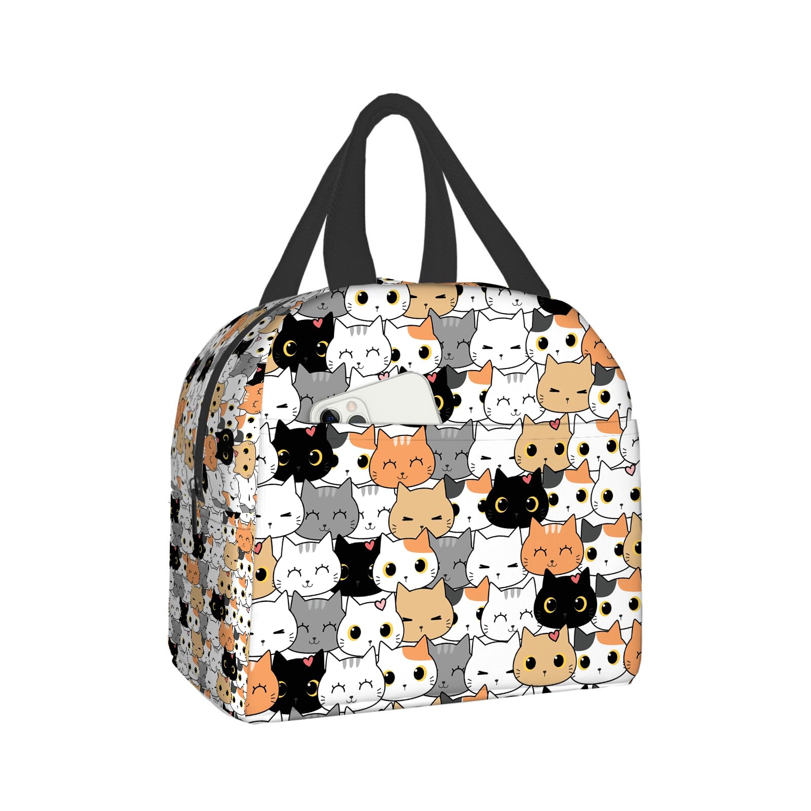 Cute Cat Lunch Bag for Women Men, Insulated Reusable Lunch Tote Bag, Large Capacity Lunch Box for Work, Leakproof Cooler Lunch Bag for Office Picnic