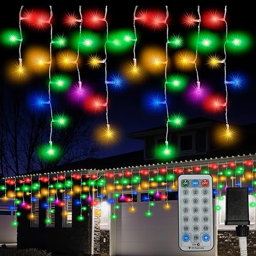 LAMPHOME Luces de Navidad de carámbano para exteriores, 400 LED, 49.5 pies, 16 modos, temporizador, IP44, impermeable, conectables, enchufe remoto