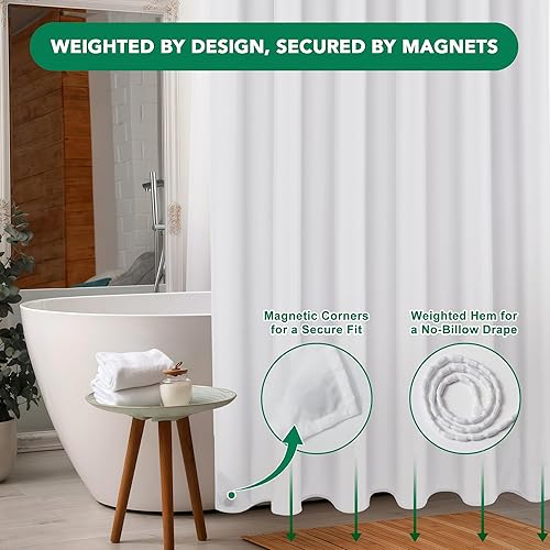 Miniatura 3 de Biscaynebay Paquete de 4 forros de cortina de ducha de tela de calidad de hotel de 72 x 72 pulgadas, cortinas de baño blancas resistentes al agua,