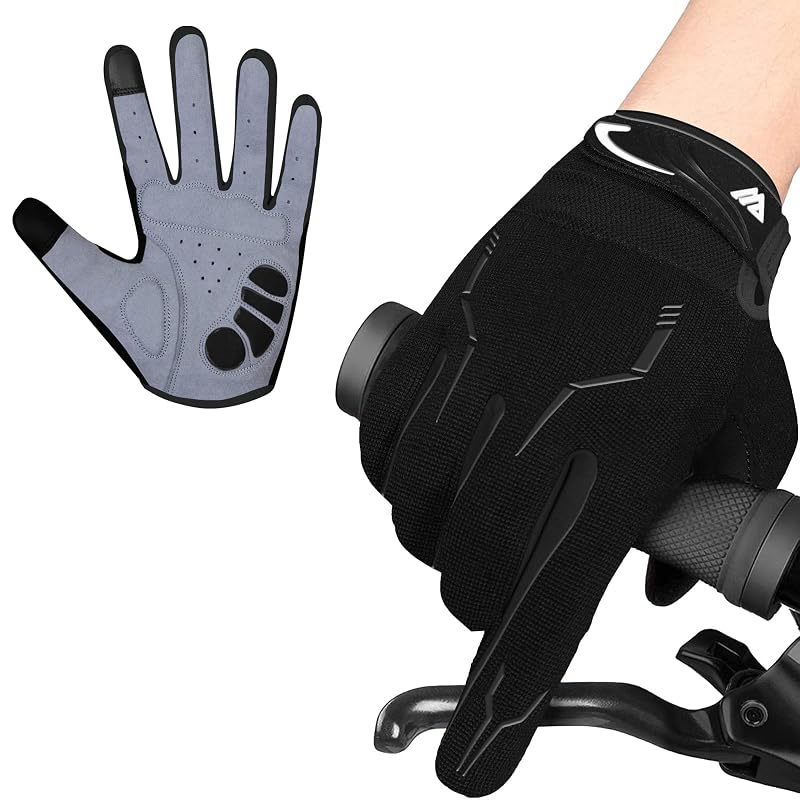 WESTWOOD FOX Cycling Gloves for Men - Full Finger BMX & Mountain Bike Gloves with Touchscreen, MTB, Padded Anti-Slip Grips for Men, Women & Wheelchairs Black Large