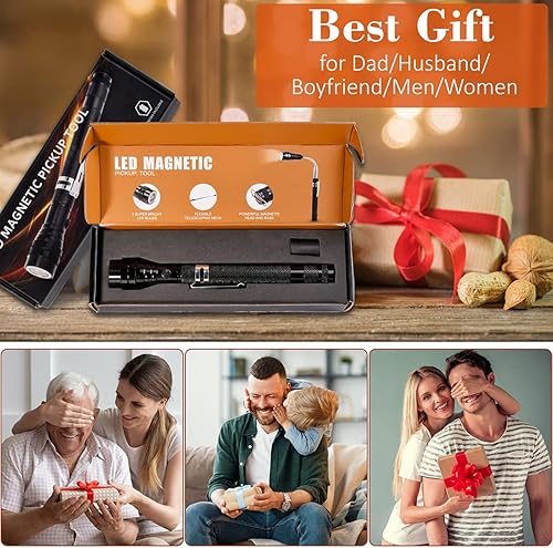 Miniatura 19 de Herramienta de recolección de linterna magnética, regalos para papá, accesorios telescópicos con LED regalos para hombres, esposo, él, rojo