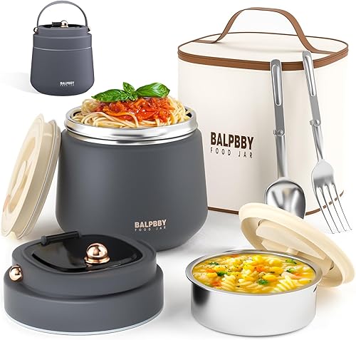 Miniatura 42 de Termo para alimentos calientes para adultos, 40 onzas, recipientes térmicos de sopa de boca ancha con aislamiento al vacío, caja de almuerzo de Negro