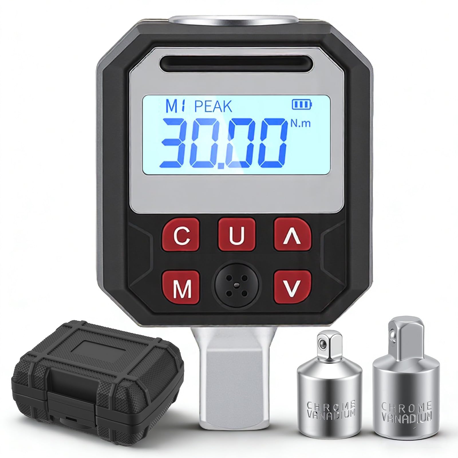 Adaptateur de Couple Numérique 1/2", 17-340Nm Clé Dynamométrique Numérique Outillage Mecanique Auto, Mode P/T, Stockage de Données, LED et Alerte Sonore, 1/4" 3/8" Adaptateur pour Auto, Moto