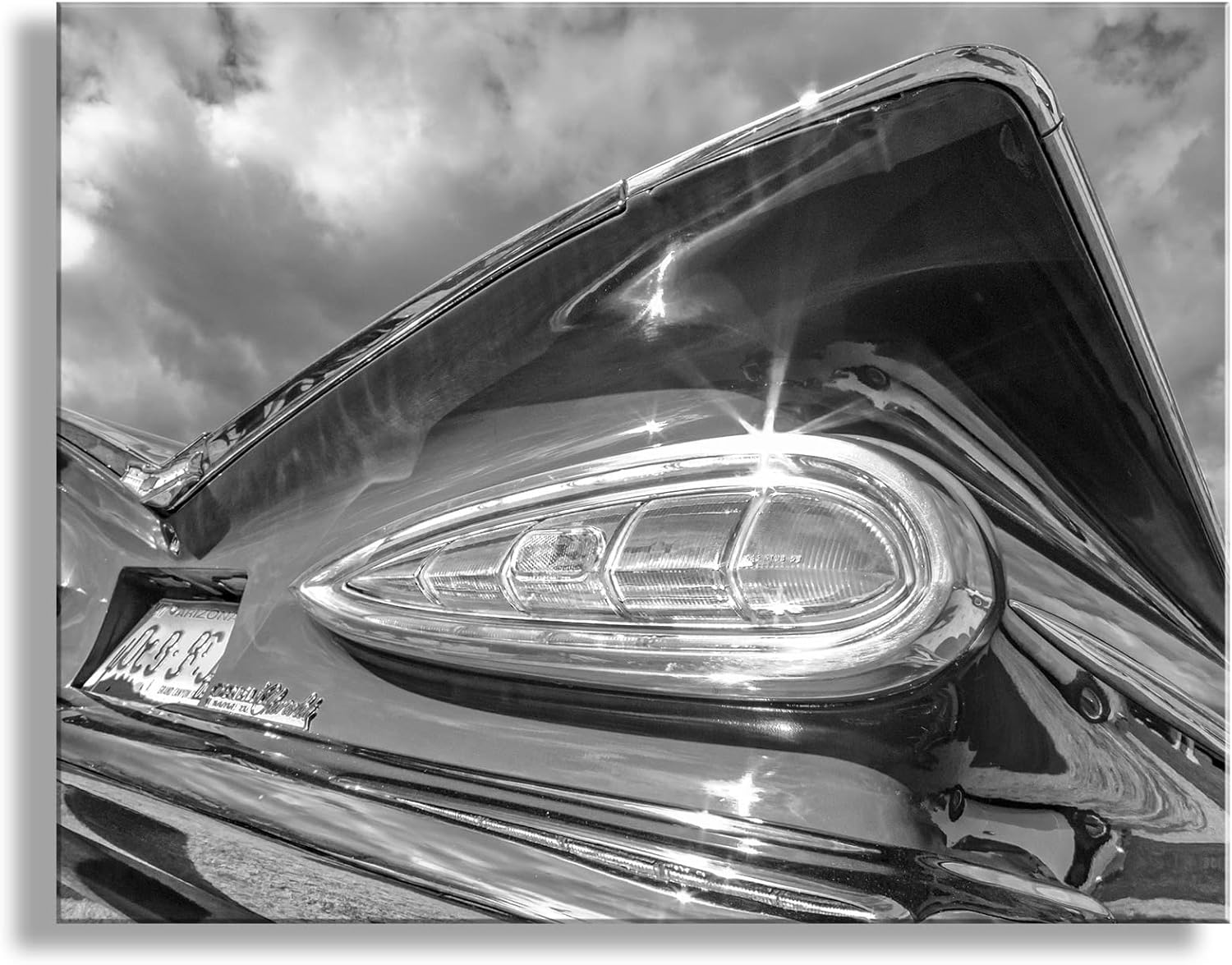 1959 Chevy Impala Car Picture in Black and White as Wall Decor for Man Cave or Home Garage