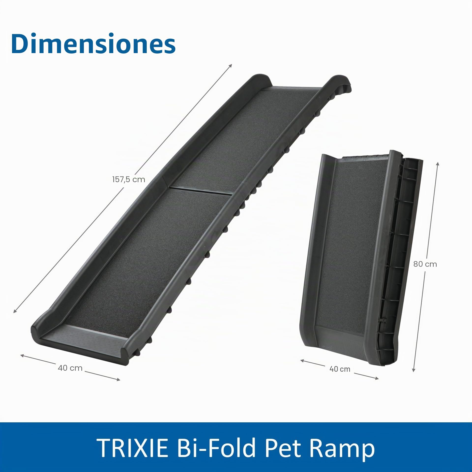 Trixie Pet 3939 - Rampa Plástico Petwalk, Negro, 155 x 38 x 8 cm | Rampa plegable para perros con superficie de alta tracción, ideal para coches y SUV, plegable, fácil de almacenar y limpiar