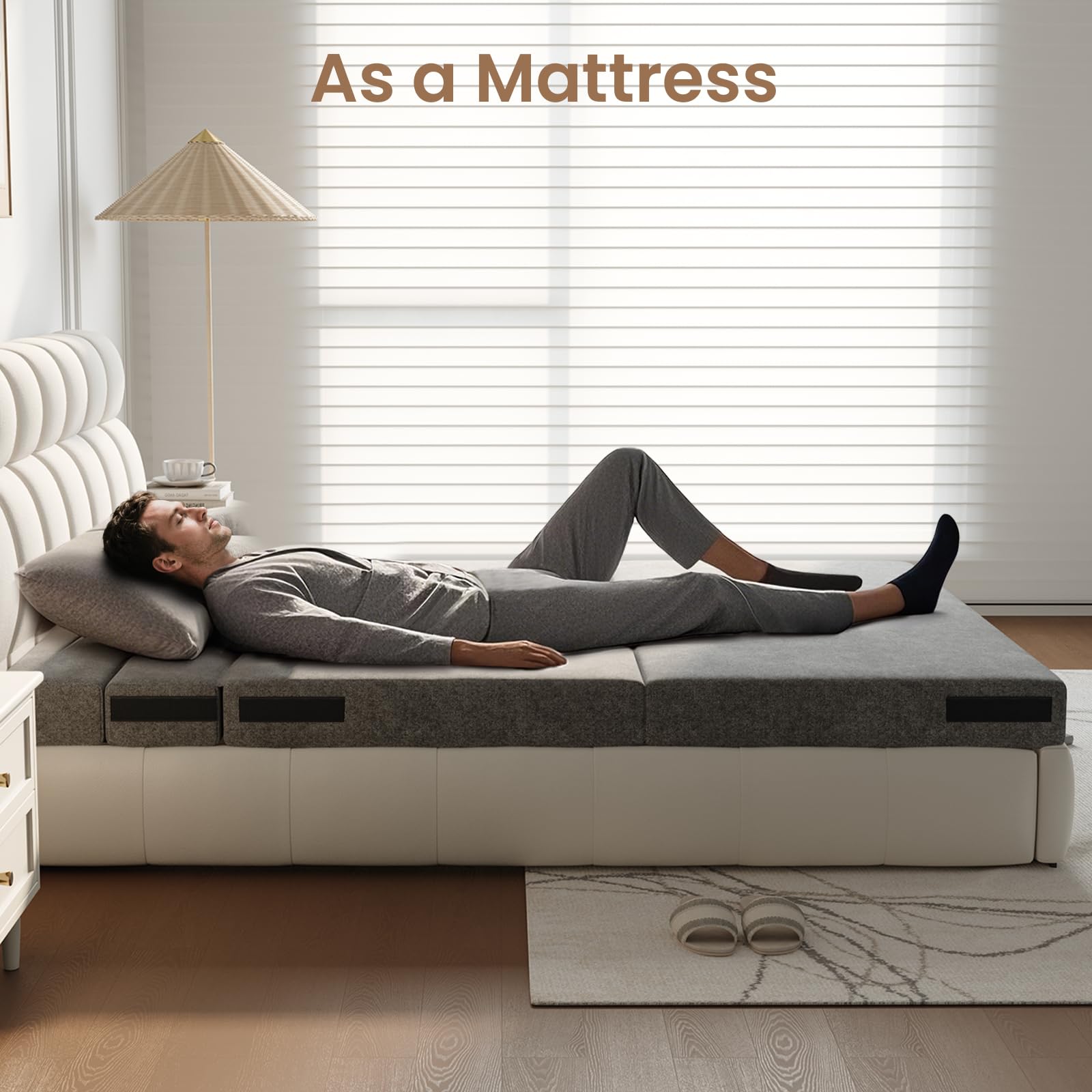 5-in-1 Convertible Folding Sofa Bed Sleeper Chair - Queen, Dark Grey | 60" Fold Out Chair Bed Futon Couch with Pillows, Foldable Floor Mattress for Living Room/Dorm/Guest Use/Home Office/Apartment