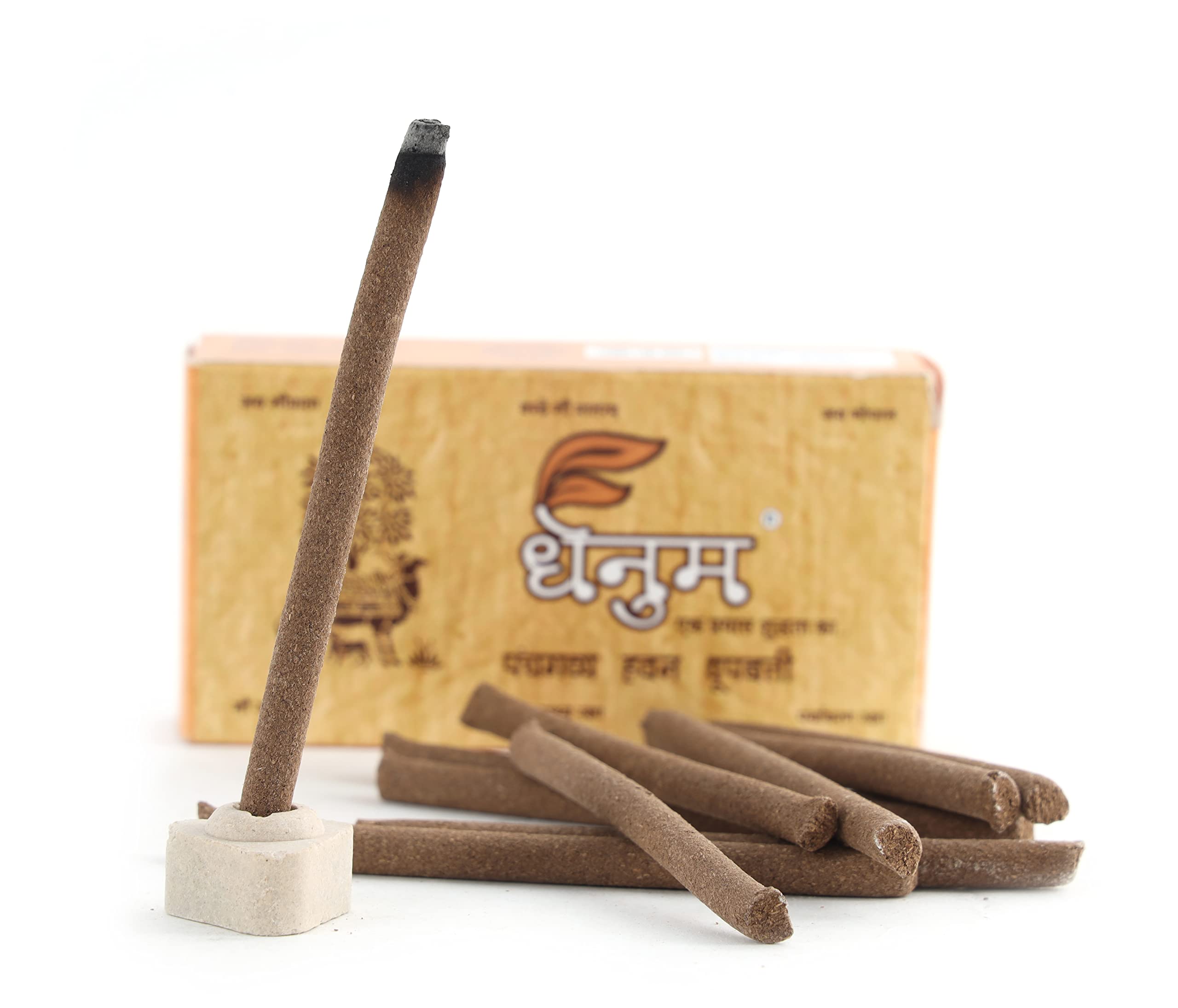 Sunrise Havan Dhoop Sticks, Desi Cow Dung dhoop batti, Organic Incense Stick dhup for Puja, Havan Samagri and Ayurvedic Herbs Made with Ganga Jal Purely Handmade Natural Havan Sticks (10 Sticks)