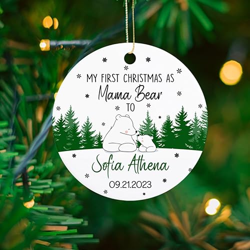 Miniatura 3 de Adorno de Navidad con texto en inglés "Mama Bear", regalo de primera Navidad como mamá a hijo, hija recién nacida, adorno personalizado de mi
