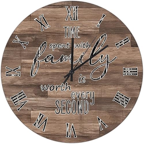 Miniatura 101 de UFunhome Reloj de pared de madera con cita familiar, el tiempo que pasa con la familia vale la pena cada segundo, reloj colgante redondo, funciona