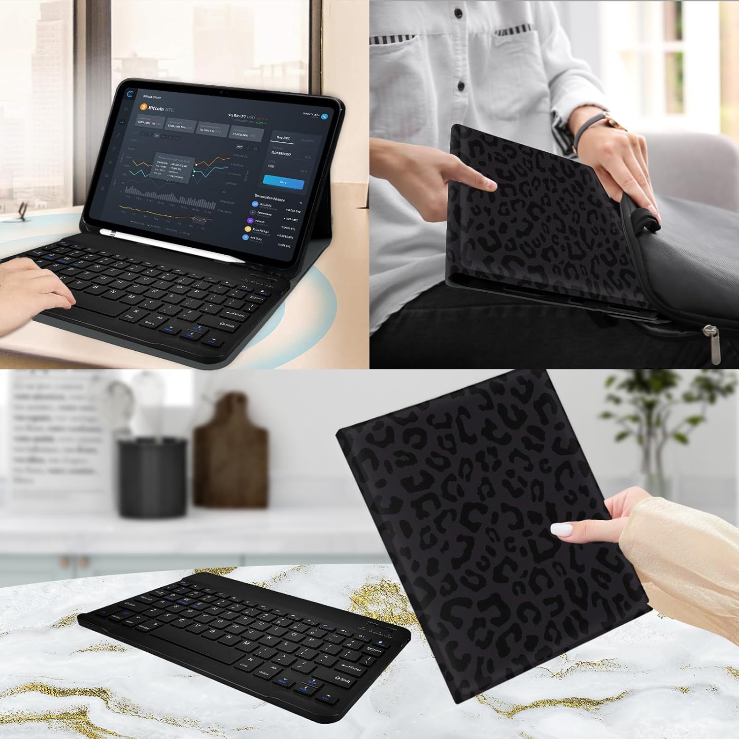 TopPerfekt for Bluetooth Keyboard iPad Air 11 Inch M4 2026 8th (M3/M2-2025/2024) Case, iPad Air 5th Generation 2022/4th Gen 2020 10.9 Inch, Pencil Holder, Detachable, Rechargeable -Leopard Black