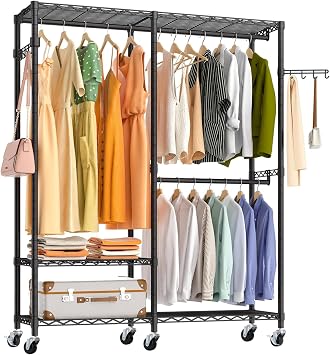 Hanger Rack, Heavy Duty, Large Capacity, Clothes Rack, With Shelves
