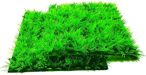 2 alfombrillas artificiales de césped para acuario (10 x 10 pulgadas), decoración de césped artificial de plástico para paisaje, plantas verdes,