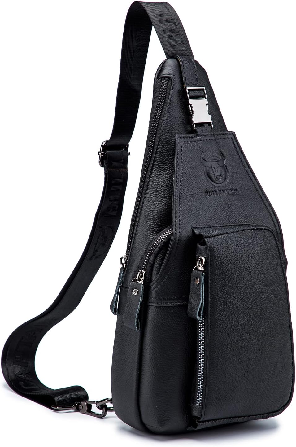 Leather Sling Crossbody Bag Casual Daypack for Men Women Outdoor Travel Hiking Camping Fishing Shoulder Chest Pack Day Pack, Black