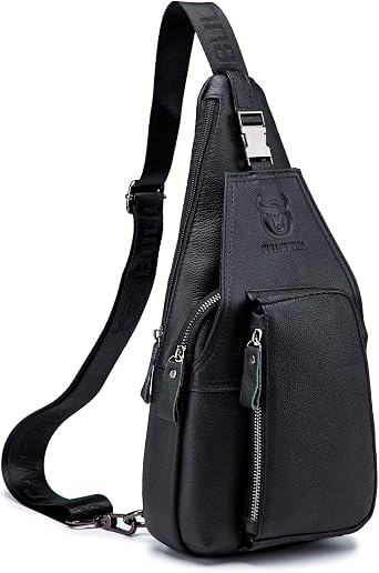 Hebetag Leather Sling Crossbody Bag Casual Daypack for Men Women