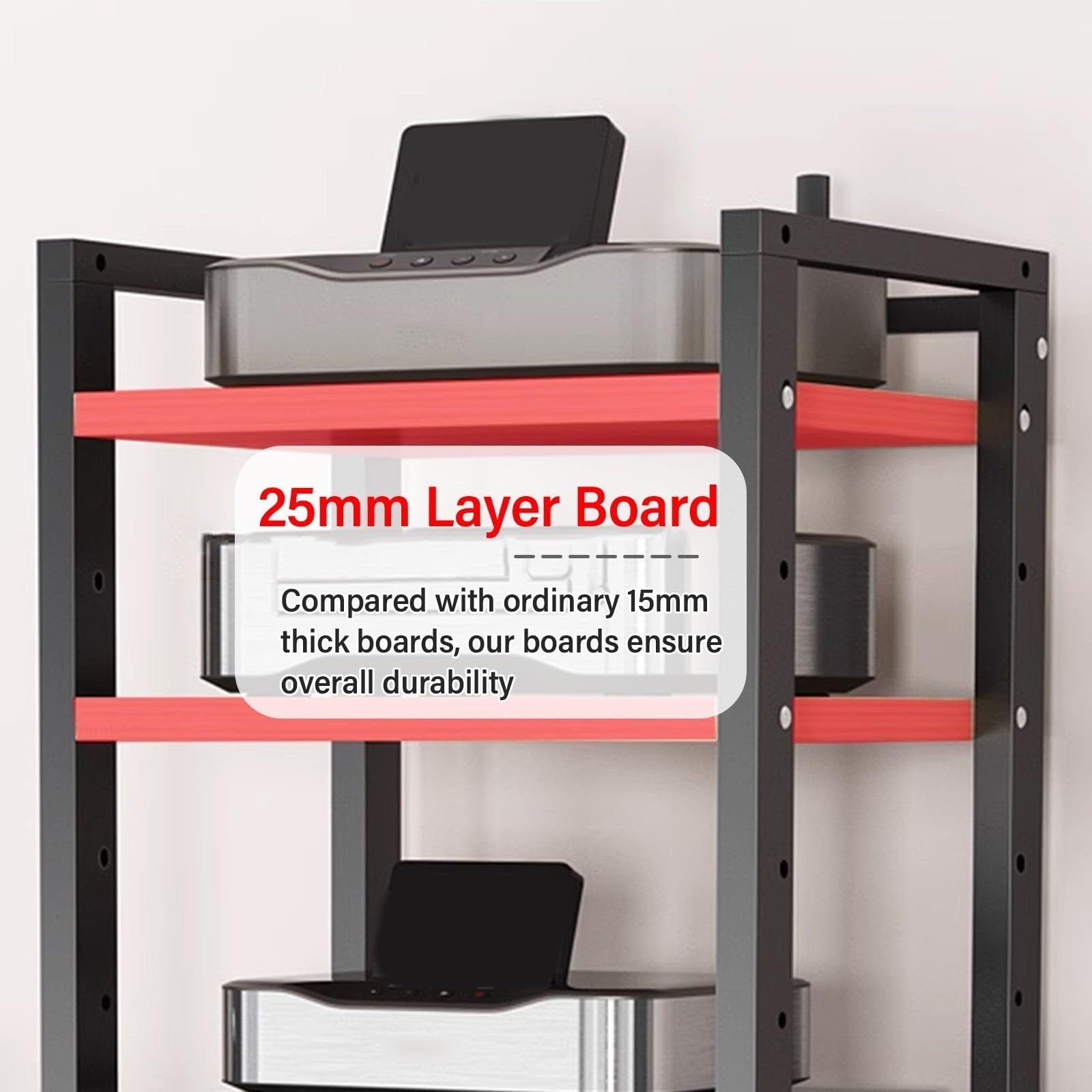 Support de Console avec Étagère Réglable en Hauteur, Tour Multimédia avec Roue, Grand Support de Composants Stéréo pour Amplificateurs