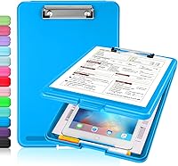 Vista 17 de Sooez - Portapapeles con almacenamiento, de plástico con clip de perfil bajo, resistente, plegable, cubierta impermeable para portapapeles