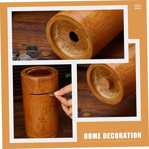 Miniatura 2 de House Piggybank - Alcancía de bambú reutilizable para niños y niñas, bote de ahorro de dinero para decoración del hogar, tarro de dinero para niños