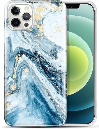 luolnh Compatible with iPhone 12 Pro Max,iPhone 12 Pro Max Case for Girls Women,Gold Glitter Sparkle Marble Design Shockproof Soft Silicone TPU Bumper Cover Skin Phone Case Aqua Blue