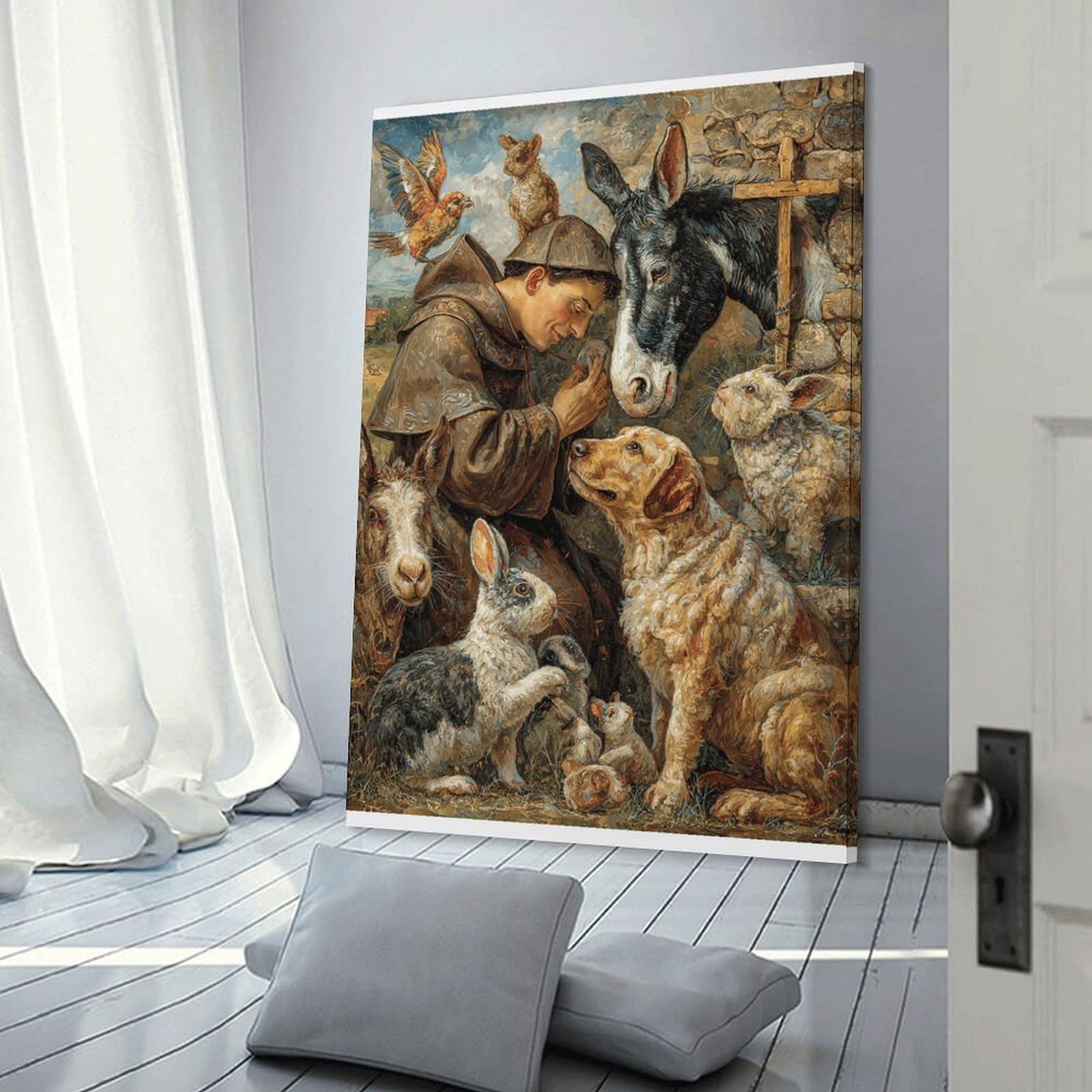 Junmoney Saint Francis with Animals Decorative Wall Artwork, 08x12inch(20x30cm), for Home Lounge, Bedroom Or Reading Nook, Eye Catching Artwork for Blank Walls