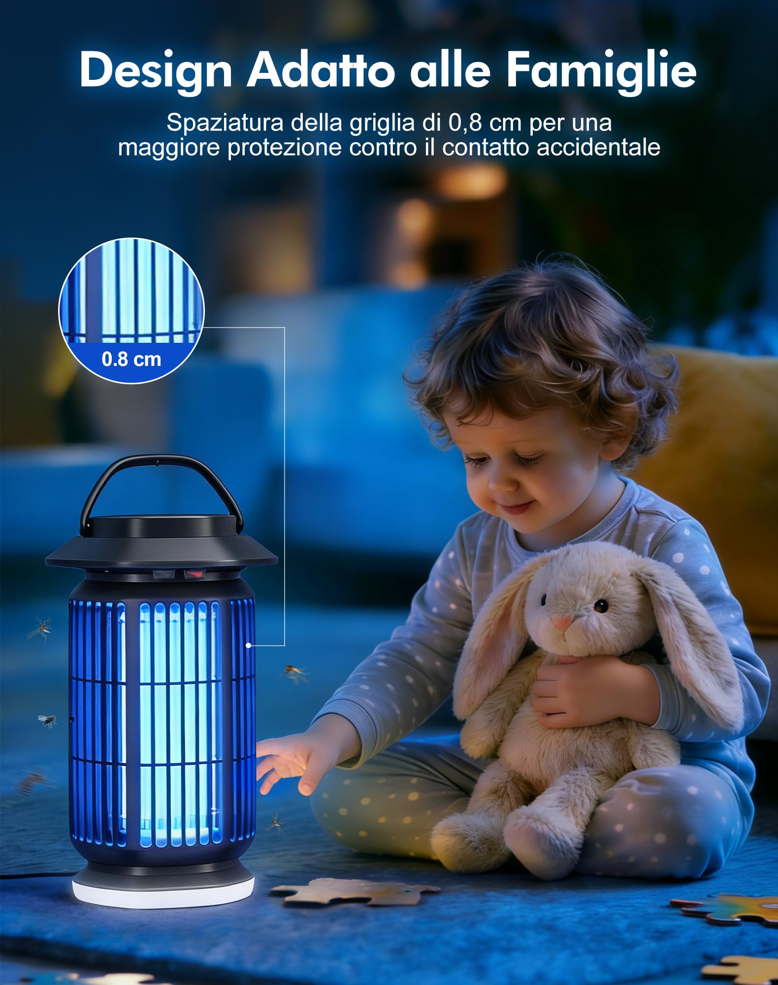 Lampada Antizanzare 4000V, Zanzariera Elettrica 18W con Luce Notturna, Impermeabile IPX4, Copertura Fino a 100 m², Ammazza Zanzare Elettrico Interno Esterno contro Zanzare, Mosche e Insetti