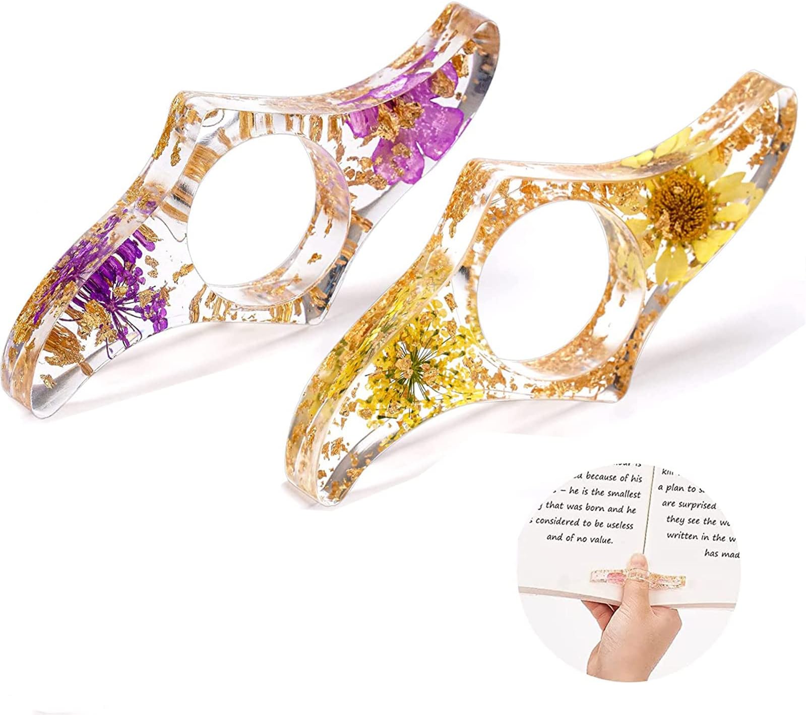 BOMEKS Book Page Holder, 2 Pack Thumb Book Page Holder Dried Flower Transparent Thumb Bookmark for Teachers Book Lovers