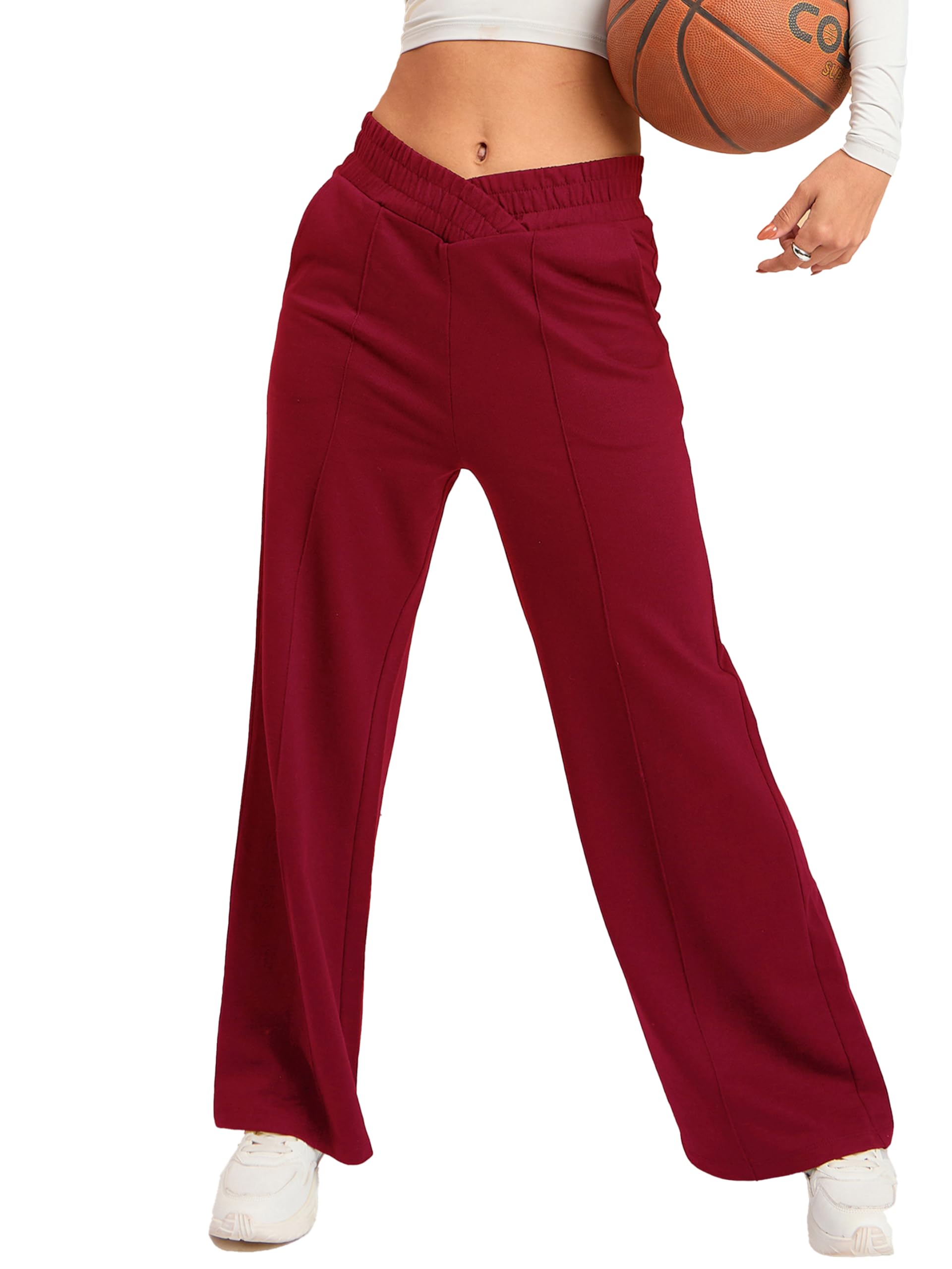 Maroon Terry V-Shape Waistband Track Pants-image-13