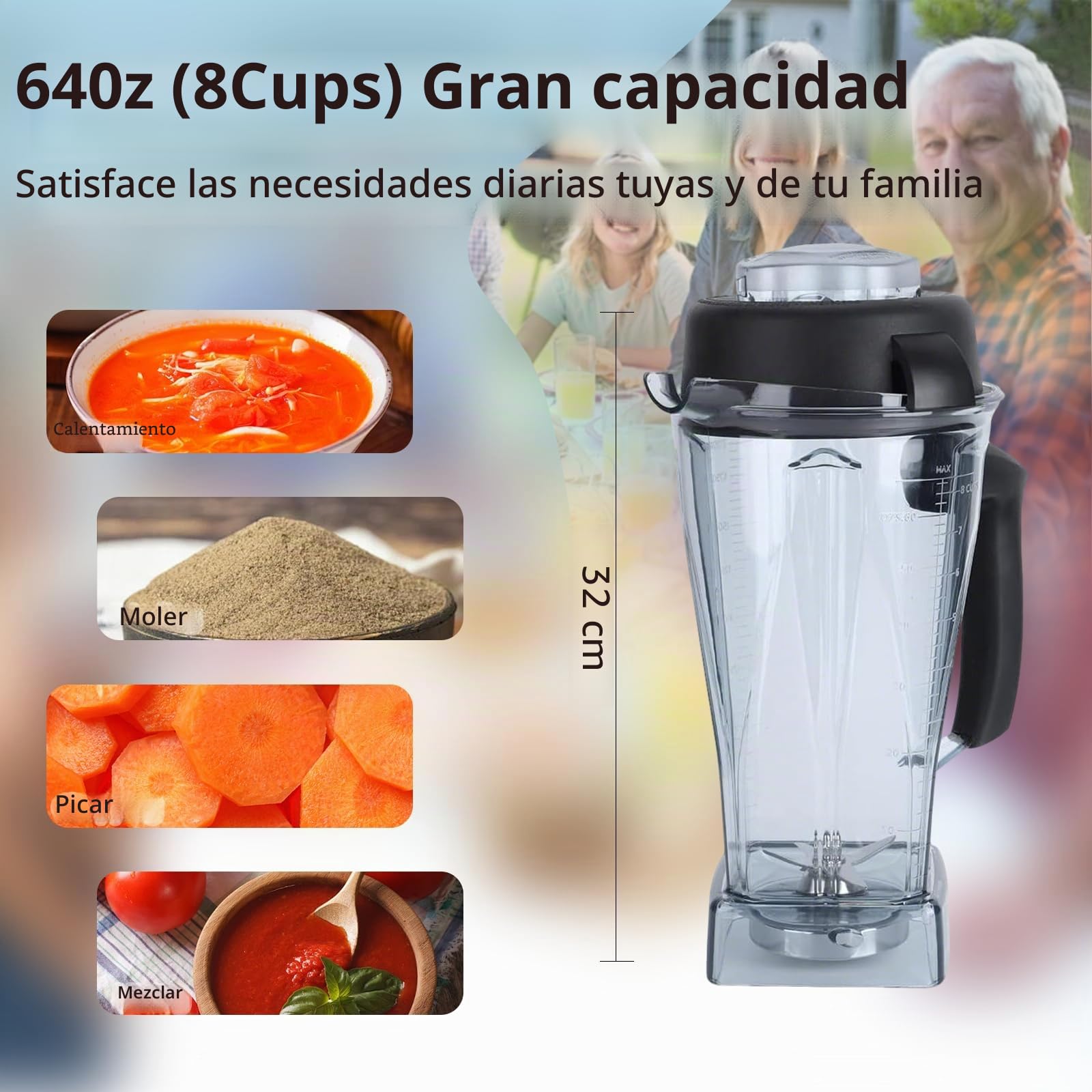 Petyoung Recipiente transparente para licuadora de frutas de 64 onzas, vaso transparente para batidora de frutas, taza con tapa de hoja a prueba de derrames, apto para Vitamix