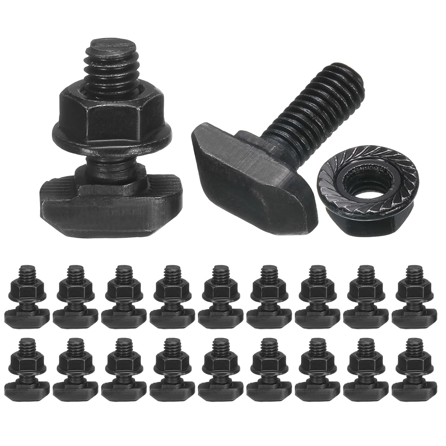 uxcell 20pcs M6x16mm t Slot Drop-in Bolt, Carbon Steel Hammer Head Bolts t Shape Stud Sliding Screw with M6 Hexagon Flange Nuts for European Standard 30 Series Aluminum Profile