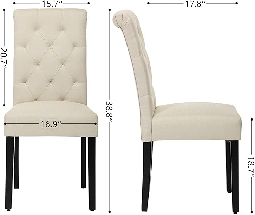 Miniatura 3 de NOBPEINT Sillas de comedor de tela con patas de madera, juego de 4 (beige)