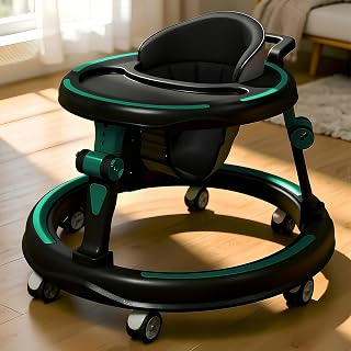 StarAndDaisy Baby Walkers for 9+, 6-18 Month Baby boy & Girl 360° Walker for Kids for 6-24 Months with 7 Level Height Adjustment, Foldable Baby Walker with Smooth Wheels (Green-Black)
