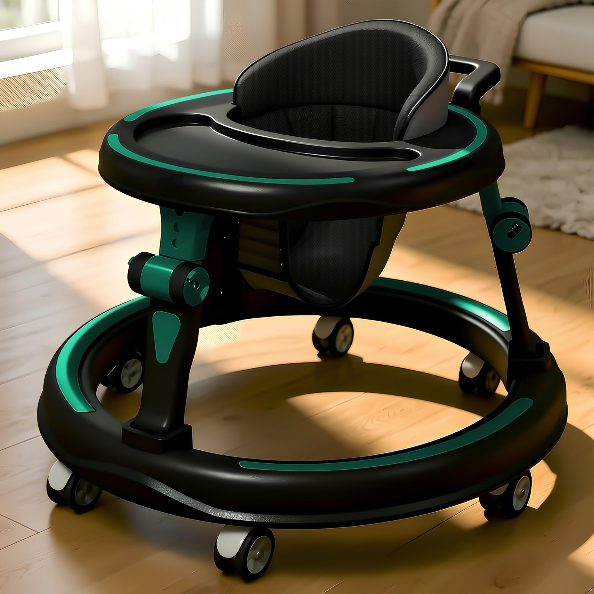 StarAndDaisy Baby Walkers for 9+, 6-18 Month Baby boy & Girl 360° Walker for Kids for 6-24 Months with 7 Level Height Adjustment, Foldable Baby Walker with Smooth Wheels (Green-Black)-image-4