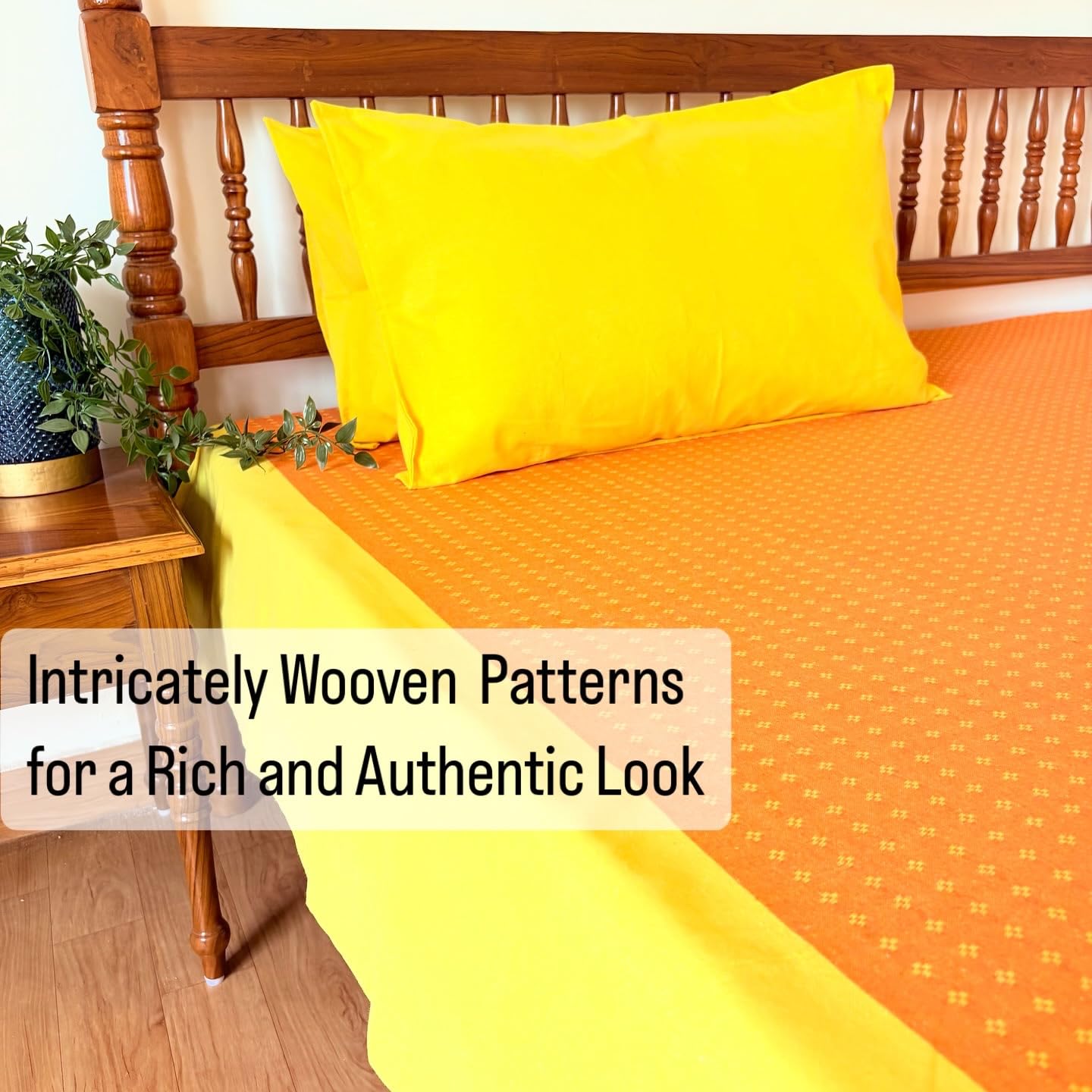 RANGBHAR Handloom Cotton Double Bedsheet - Orange & Yellow -4 RANGBHAR Handloom Cotton Double Bedsheet - Orange & Yellow -4