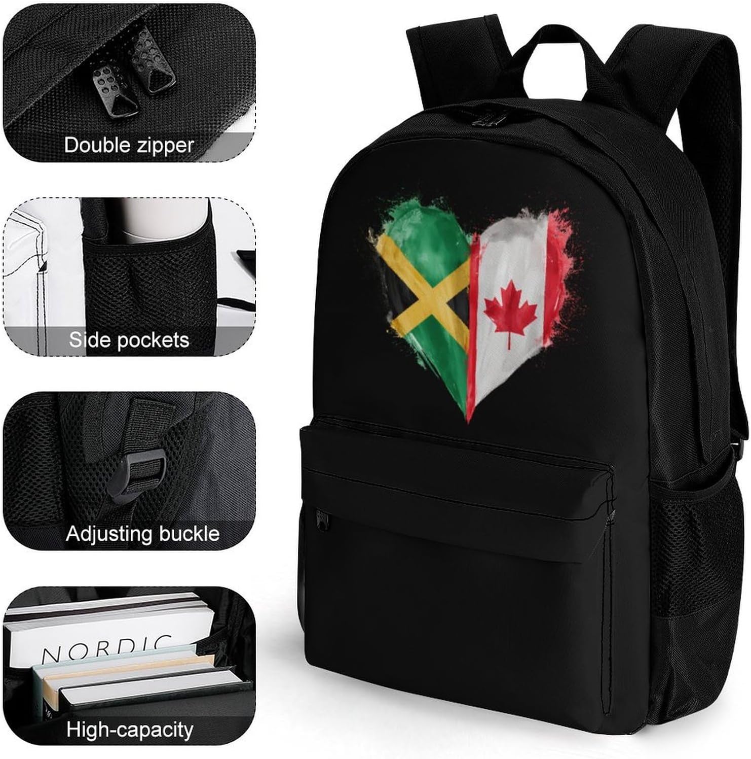 Jamaica Canada Heart Backpack Lightweight Backpacks Work Bag