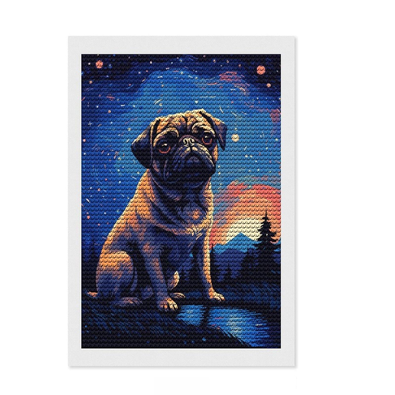 Junmoney Pug Magical Pixel Art Full Drill Diamond Painting Kit 8"x12", Full Kit Included, Aesthetic Room Decor, for Family Craft Time
