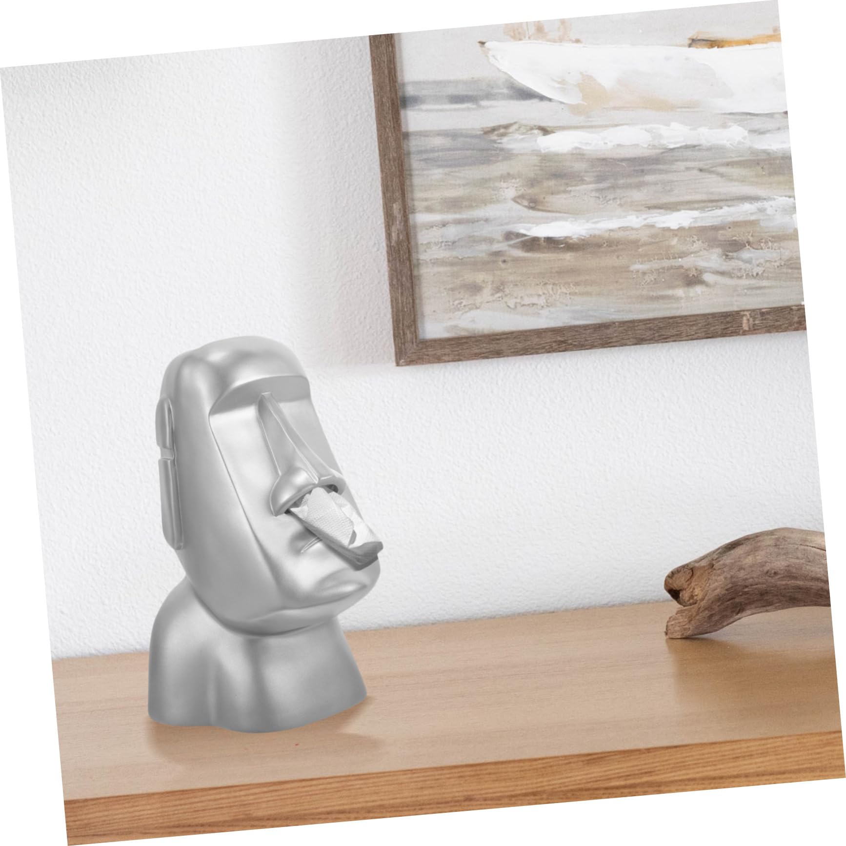 Cabilock Supporto per Cuffie Statua Moai in Resina Argento da Scrivania | Organizer per Piccoli Oggetti, Scenari Ufficio e Casa, Regalo di Natale